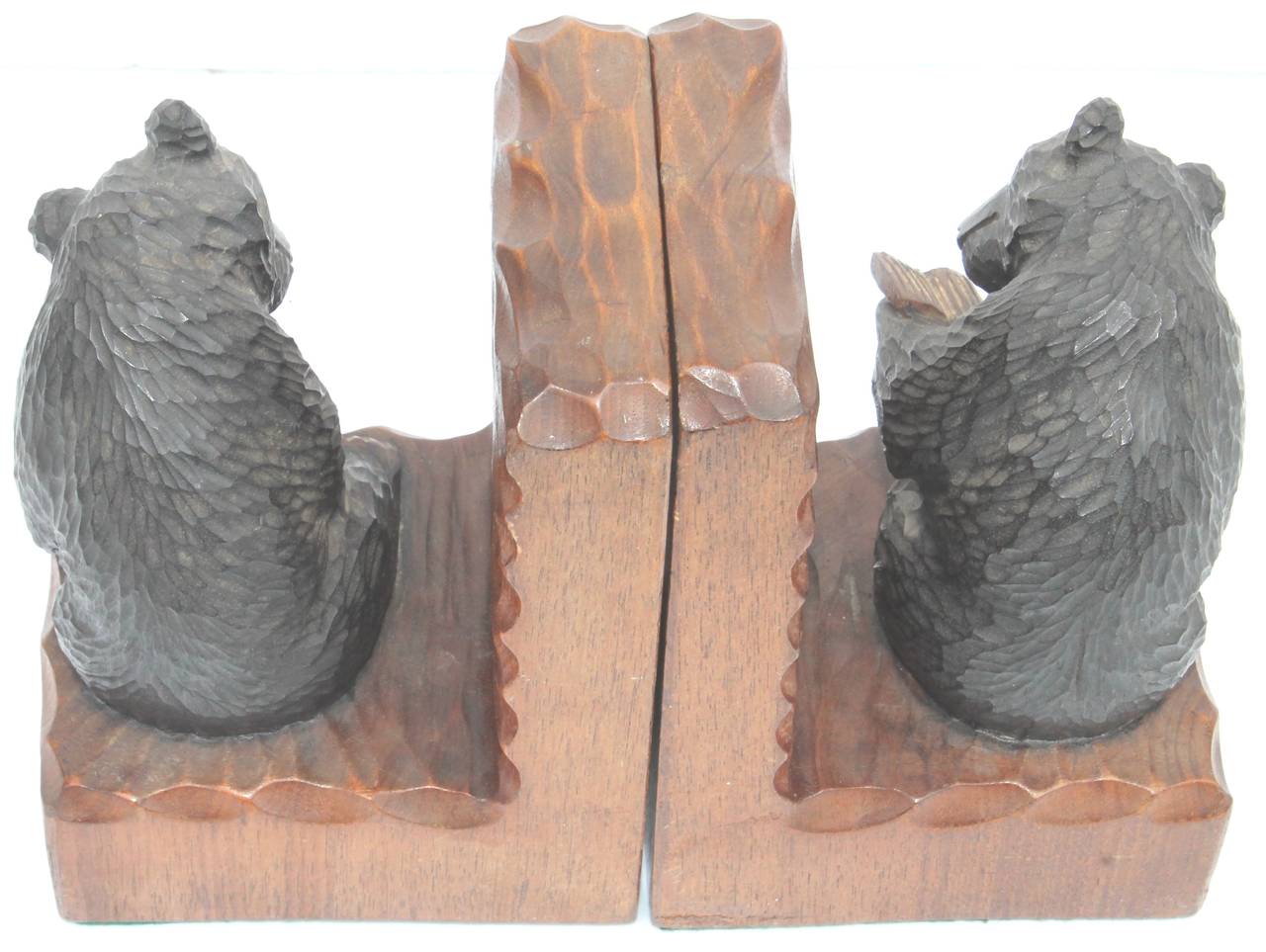 Wood Pair of Hand-Carved Bear Bookends