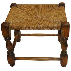 Antique 19THC HAND MADE FOOT STOOL W/ SEA GRASS HAND WOVEN SEAT