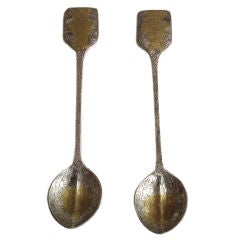 EARLY 19THC HANDMADE RUSSIAN  STERLING & GOLD INLAY SPOONS