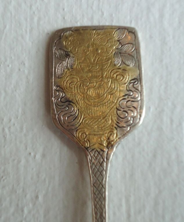 EARLY 19THC HANDMADE RUSSIAN  STERLING & GOLD INLAY SPOONS