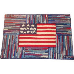 SIGNED & DATED MOUNTED AMERICAN HAND HOOKED PATRIOTIC RUG