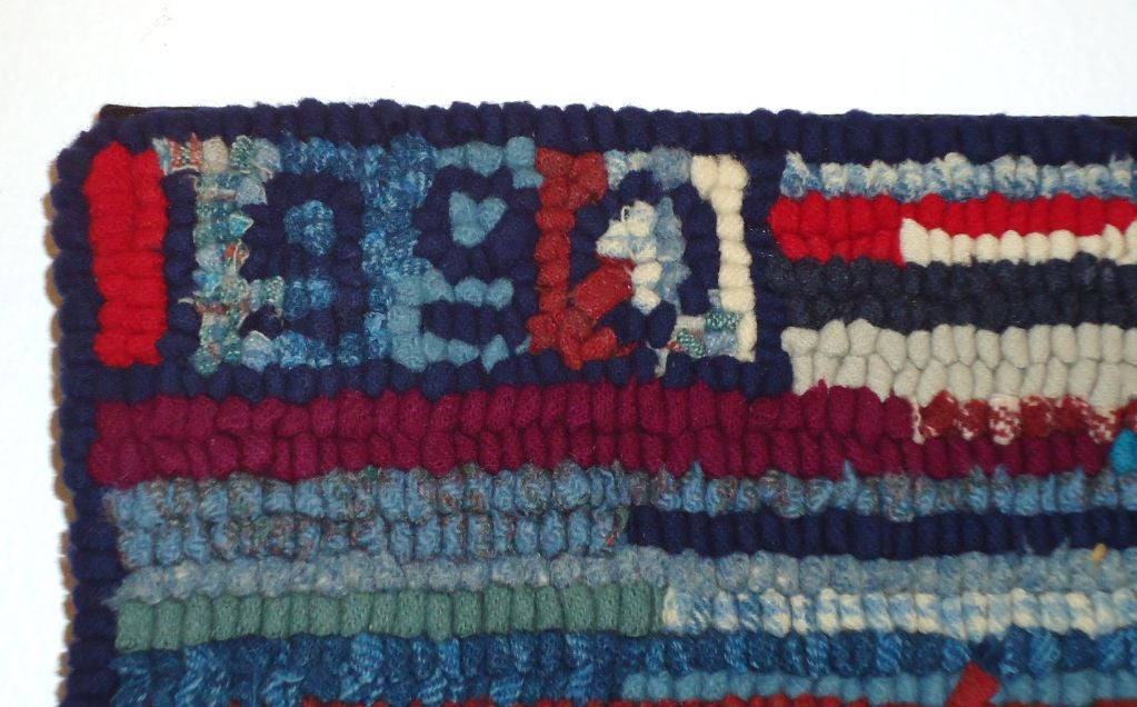 SIGNED and DATED MOUNTED AMERICAN HAND HOOKED PATRIOTIC RUG at 1stDibs