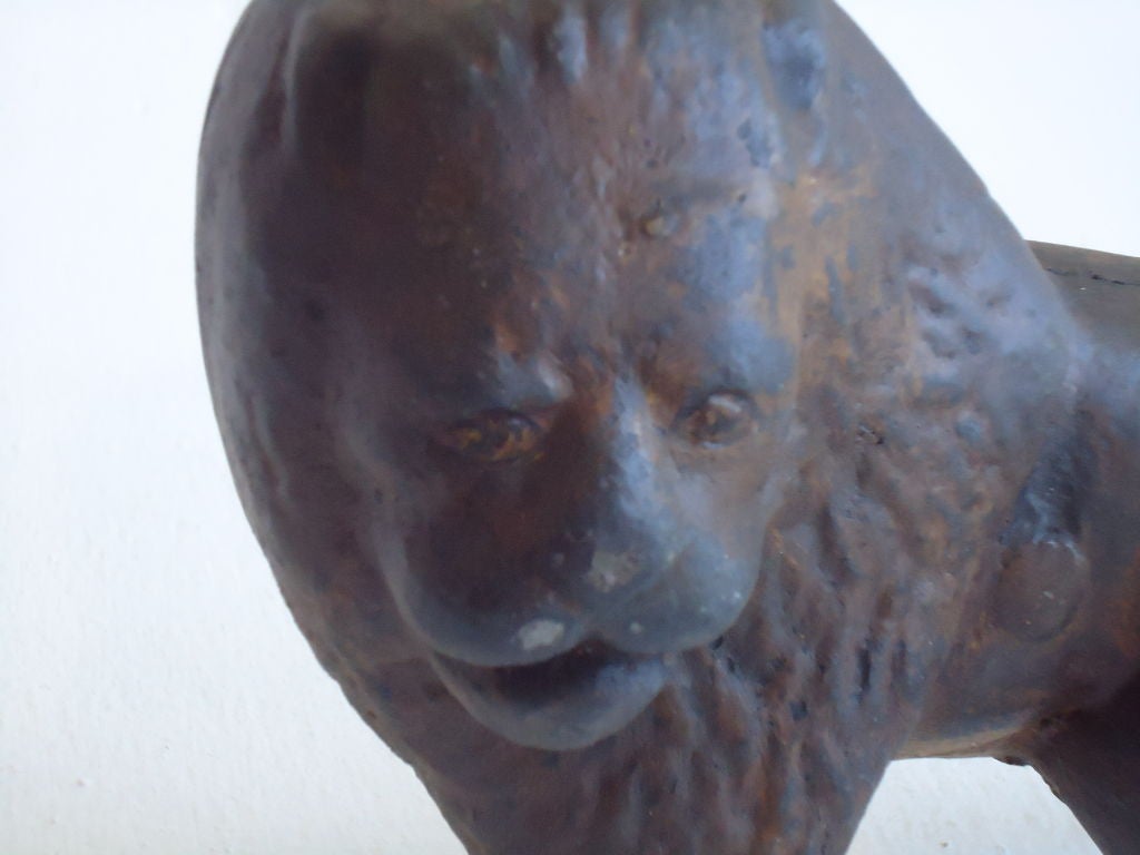 FANTASTIC 19THC ORIGINAL PAINTED LION CAST IRON DOOR STOP
