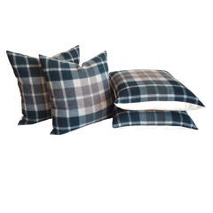 Vintage 1930'S ANGORA PLAID/WOOL BLANKET PILLOWS W/LINEN BACKING