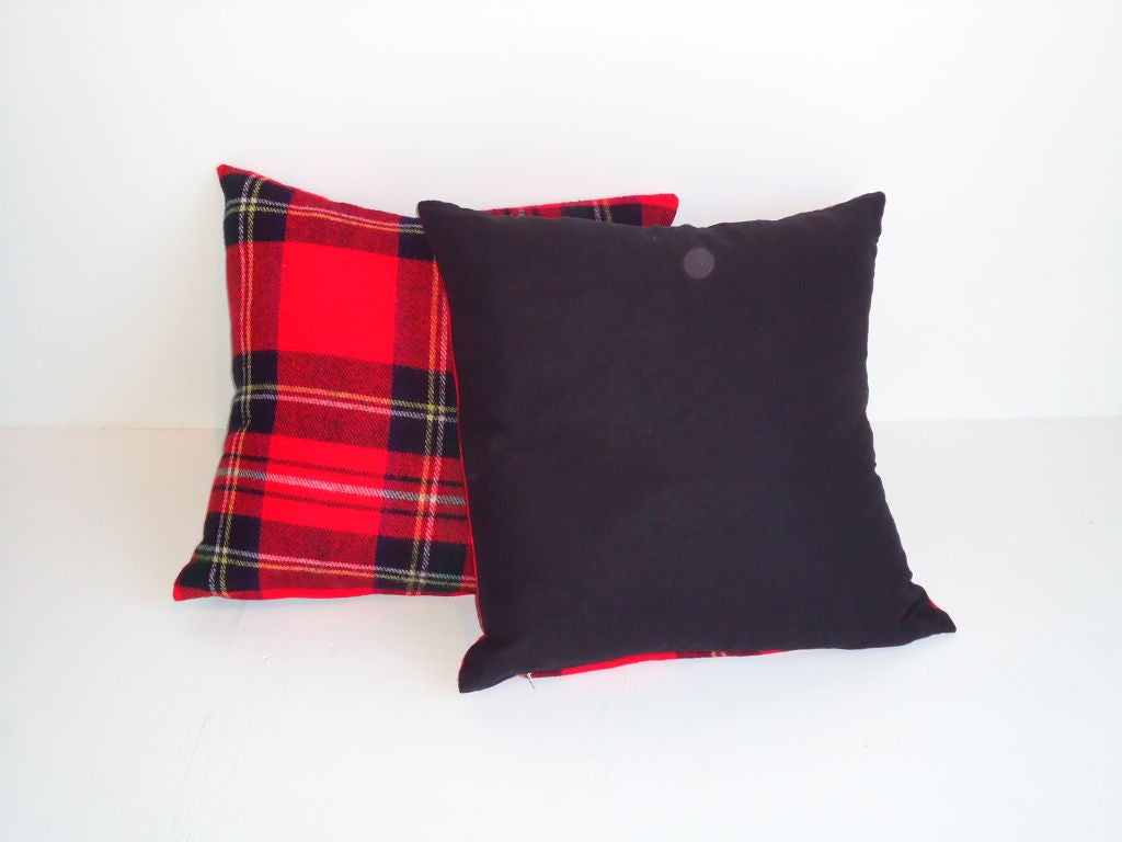 PAIR OF  MID 20THC WOOL STADIUM BLANKET PILLOWS (RED, GREEN, YELL)