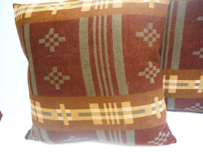 19thc Wool Horse Blanket Pillows, Pair