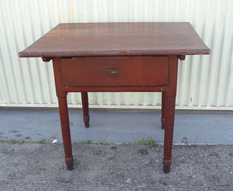 18thc Original Red Lift Top Tavern Table With Original Drawer