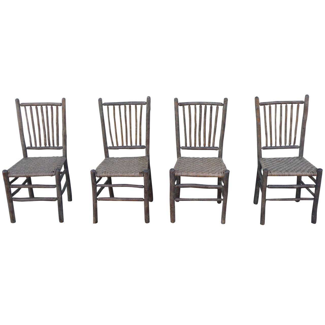 Signed Old Hickory Original Grey Painted Hickory Chairs 