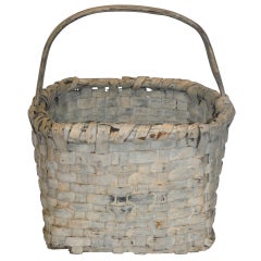 19th Century Original Cream Painted Handmade Basket from New England