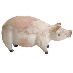 Large Hand Carved & Painted Folk Art Pig