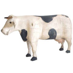 Hand Carved & Painted Folk Cow Wood Carving