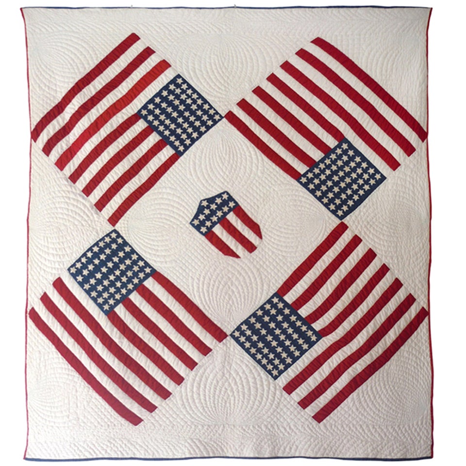 Rare and Unusual Early 1900s Floating Flags Quilt