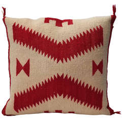 Amazing Geometric Red & Cream Navajo Weaving Pillow (Coussin de tissage Navajo)