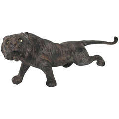 Rare 19th Century Iron Tiger Door Stop with Glass Eyes
