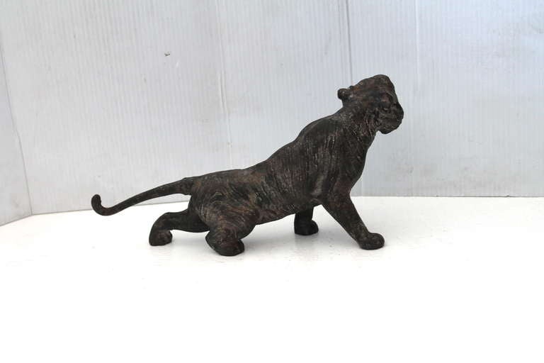 Rare 19th Century Iron Tiger Door Stop with Glass Eyes 3