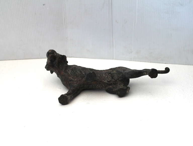 Rare 19th Century Iron Tiger Door Stop with Glass Eyes 3