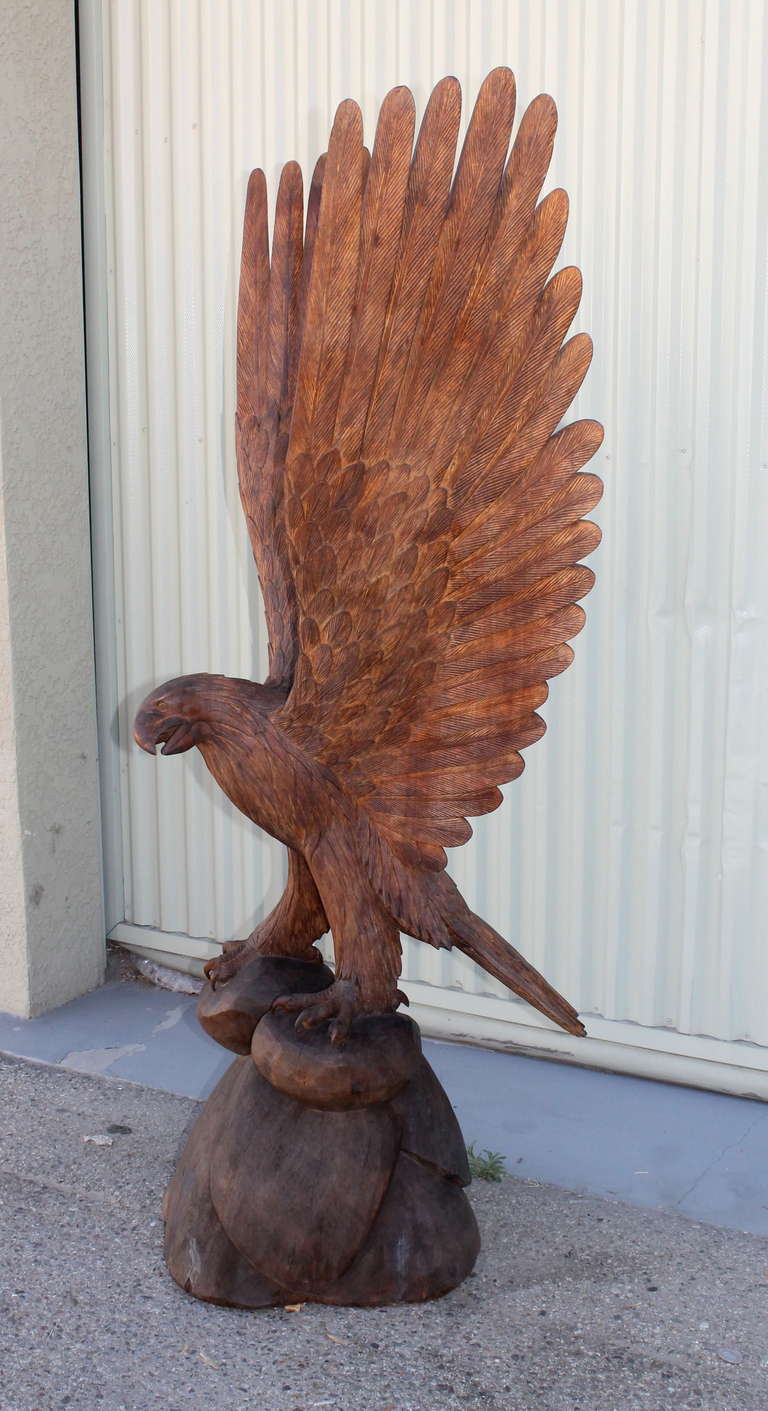 Pine Monumental Hand Carved Mid Century American  Eagle