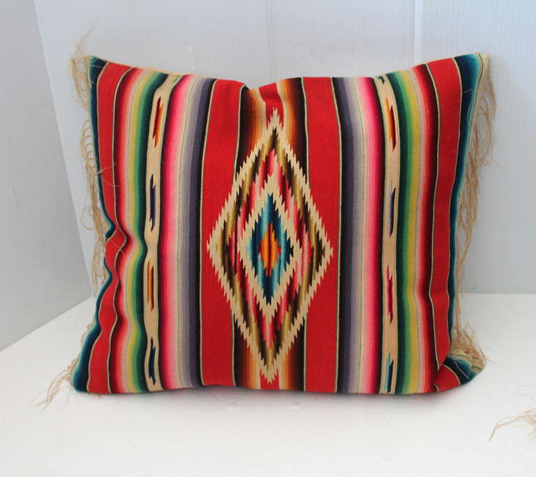 Pair of Early and Rare Hand Woven Mexican Serape Pillows at 1stDibs