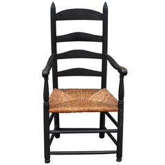 Early 19th Century Original Painted Black Painted Ladder-Back Chair