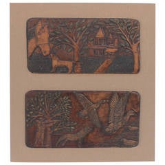 Pair of Folk Carved and Painted Wood Plaques on Board 8