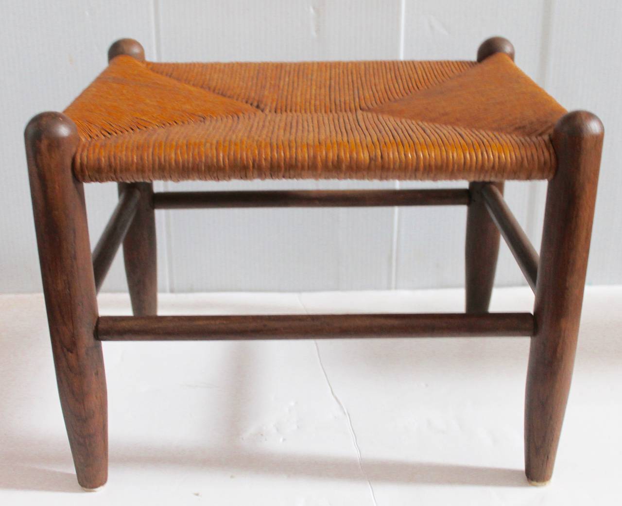 American Early 20th Century Handmade Stool with Woven Rattan Seat