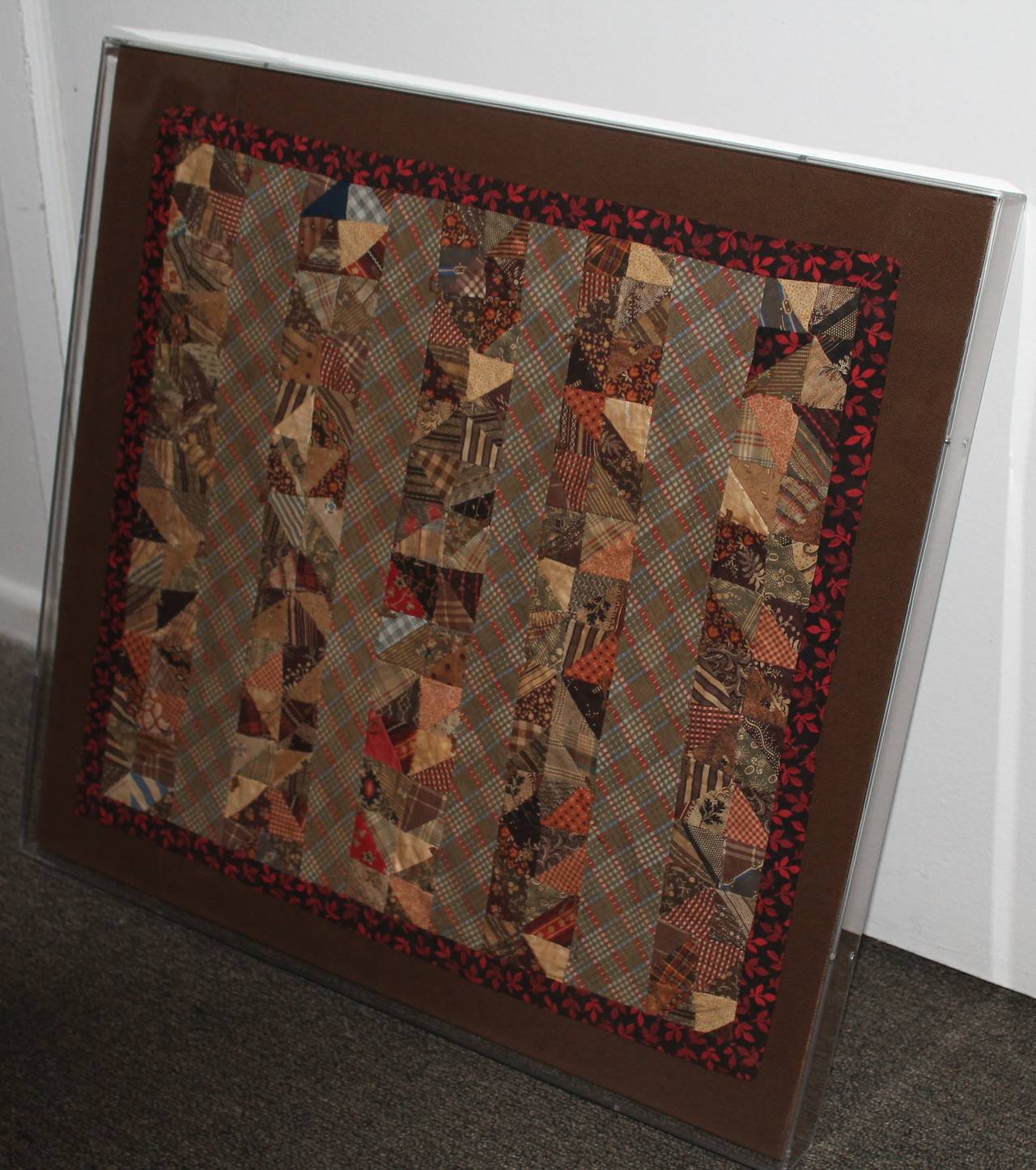 Country 19th Century Early Mini Pieced Doll Quilt in Plexy Box