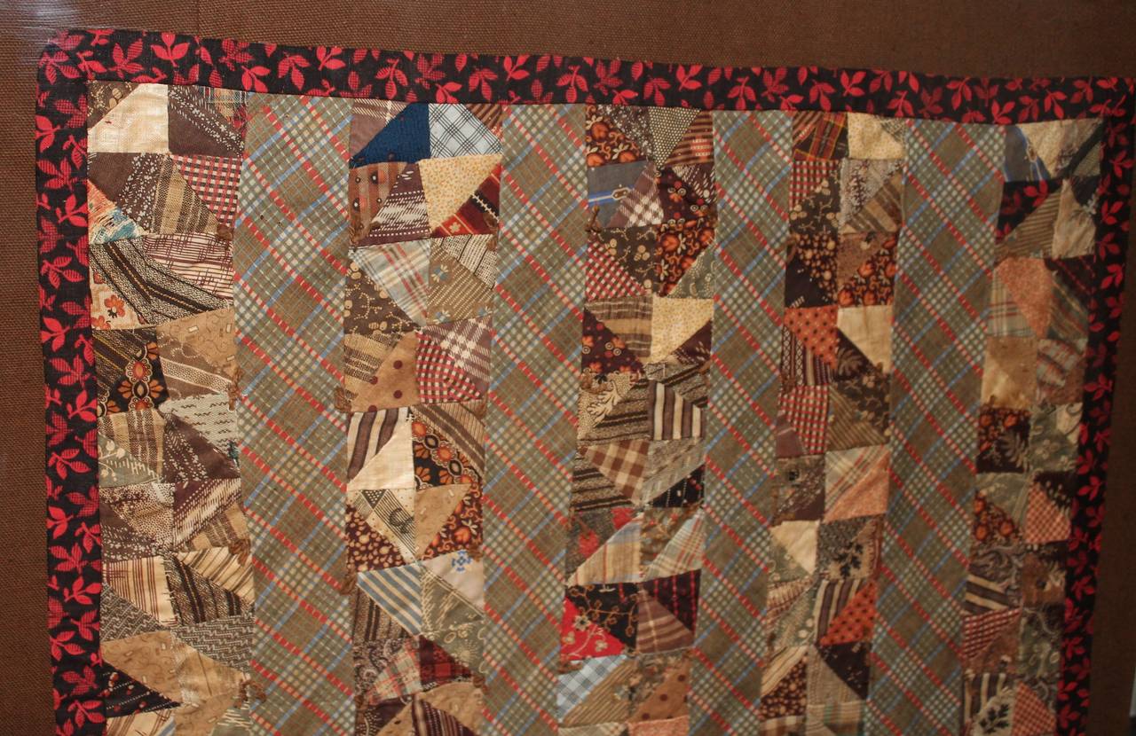 Hand-Crafted 19th Century Early Mini Pieced Doll Quilt in Plexy Box