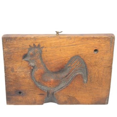 Hand-Carved Early 19th Century Folky Wood Rooster Mold