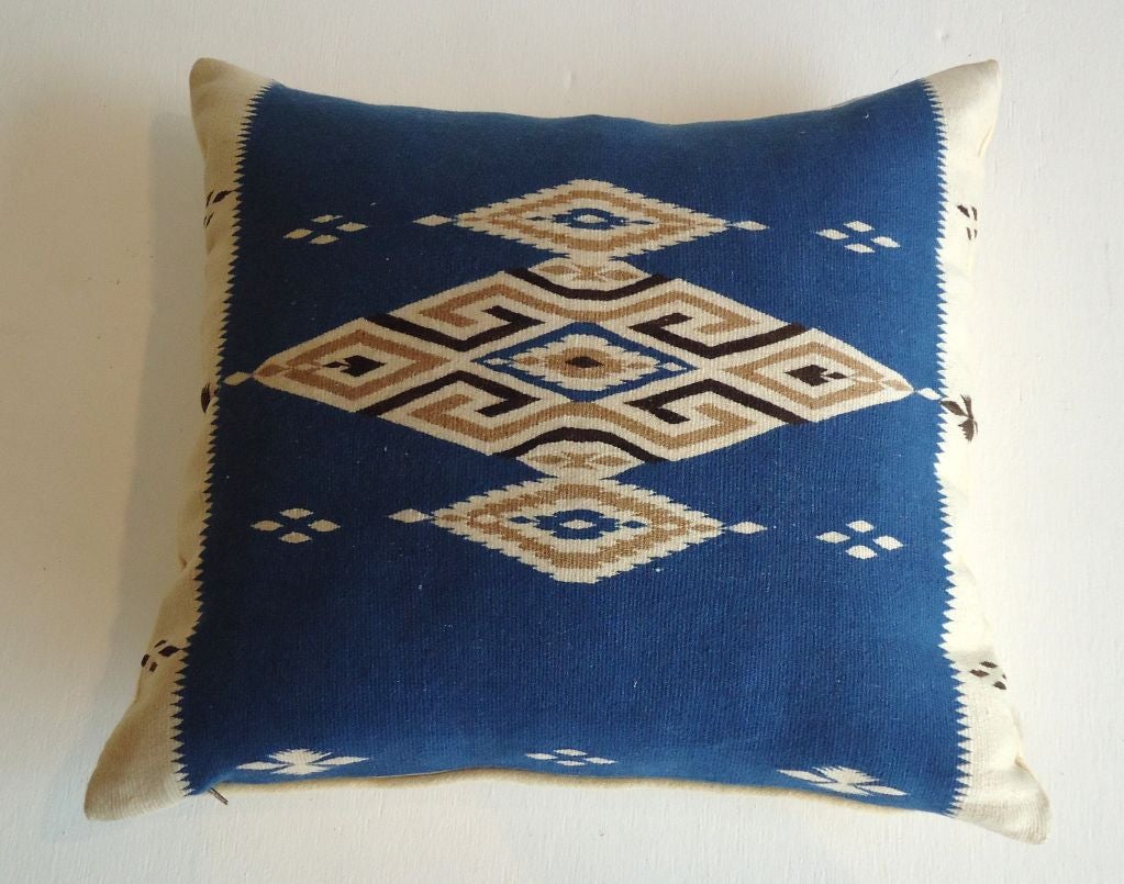 Large Texcoco Indian Weaving Pillow W/homespun Blanket Back