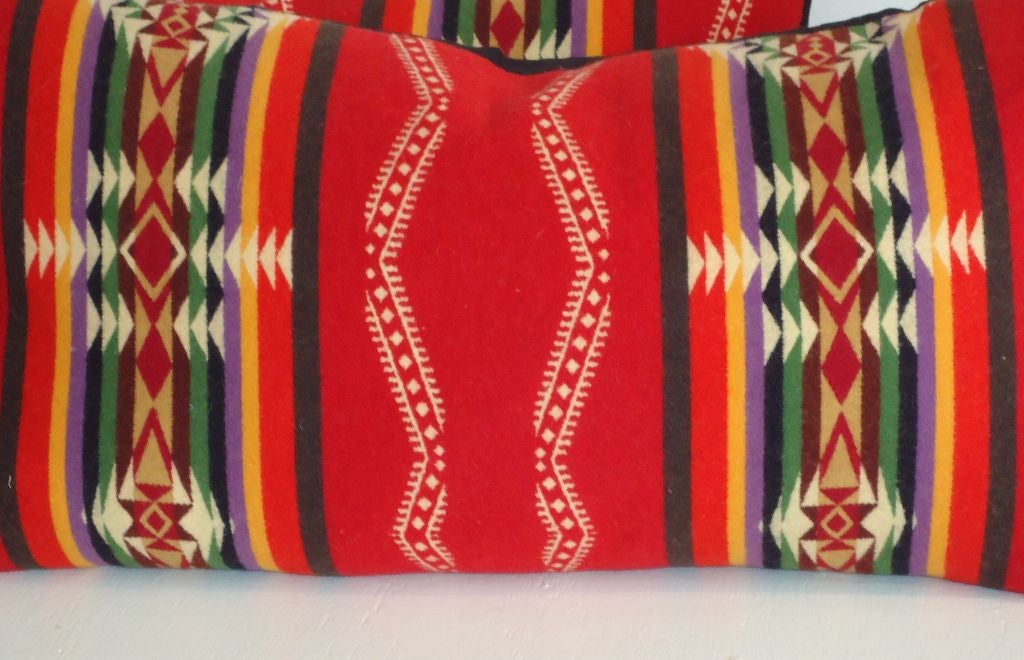EARLY PENDLETON WOOL BLANKET PILLOWS W/BLACK LINEN BACKING IN GREAT CONDITION.SOLD AS A PAIR FOR 695.
