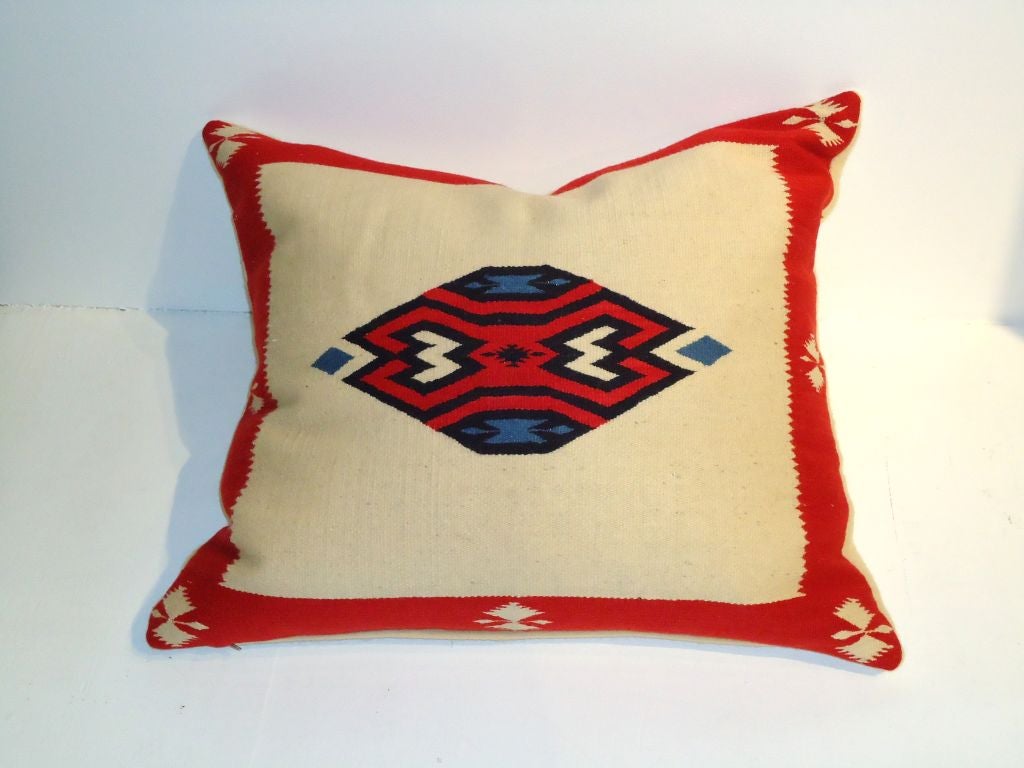 Large Texcoco Indian Weaving Pillow W/homespun Wool Blanket Back