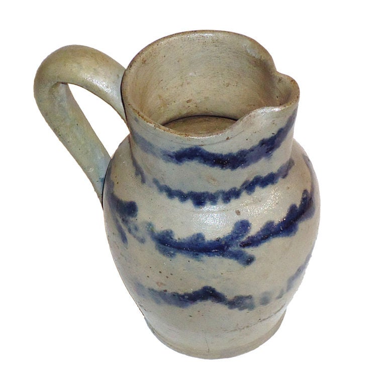 Rare & Early 19thc Decorated Salt Glaze Stoneware Pitcher/penna.