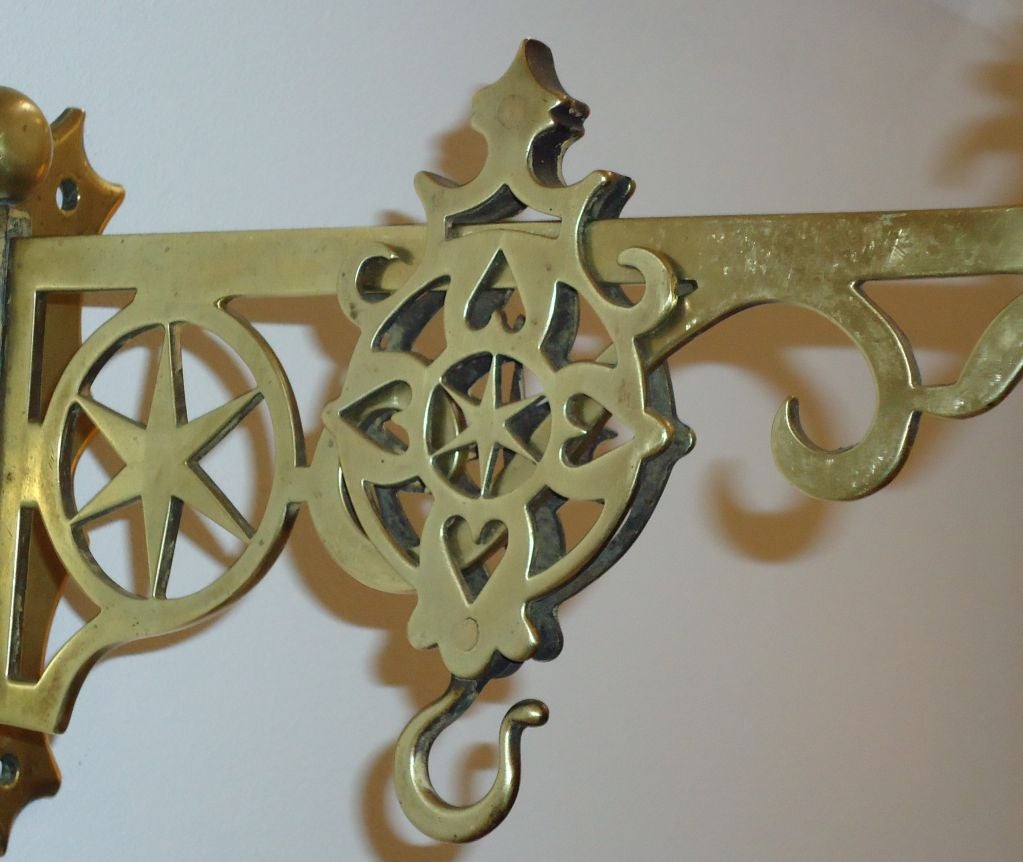 American 19th Century Rare New England Brass Wall Bracket with Hearts & Stars