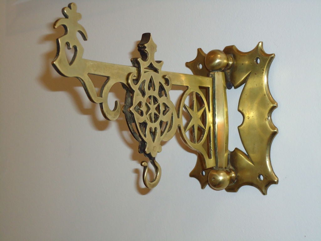 19th Century Rare New England Brass Wall Bracket with Hearts & Stars 1