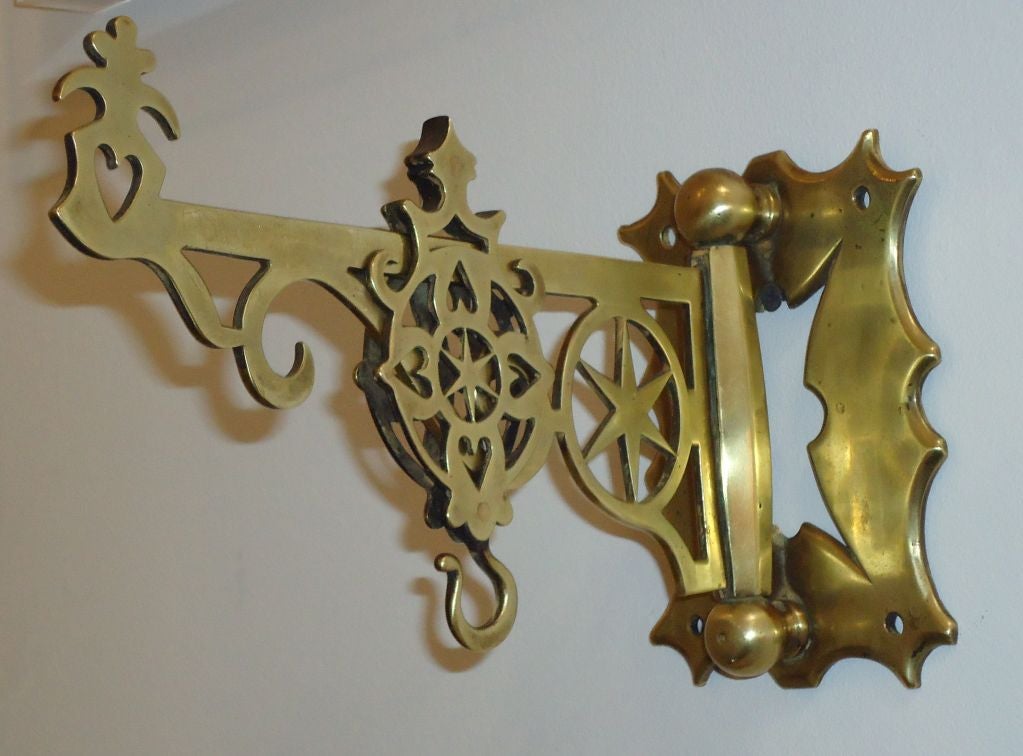19th Century Rare New England Brass Wall Bracket with Hearts & Stars 2