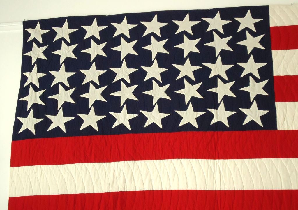 American Rare & Folky 40 Star Flag Quilt From Pennsylvania  Collection