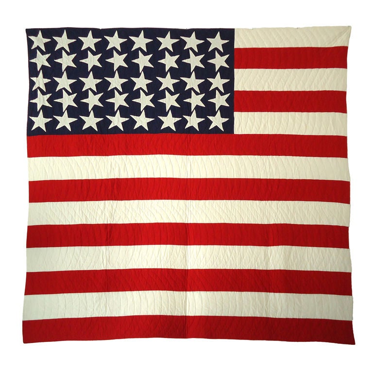 Rare & Folky 40 Star Flag Quilt From Pennsylvania  Collection