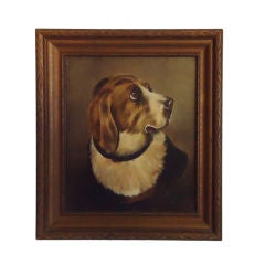 19thc Original Oil Painting Of A Dog On Canvas In Original Frame