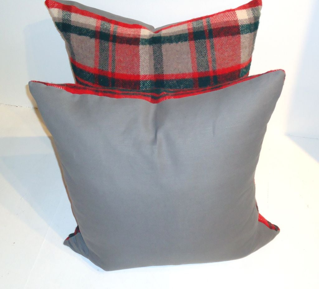 American Red , grey, green Wool Plaid Blanket Pillows