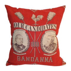 Antique Rare 1888 Patriotic Bandana Pillow W/ Black Linen Back