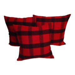 Vintage Red & Black Wool Plaid Blanket Pillows  W/linen Backing