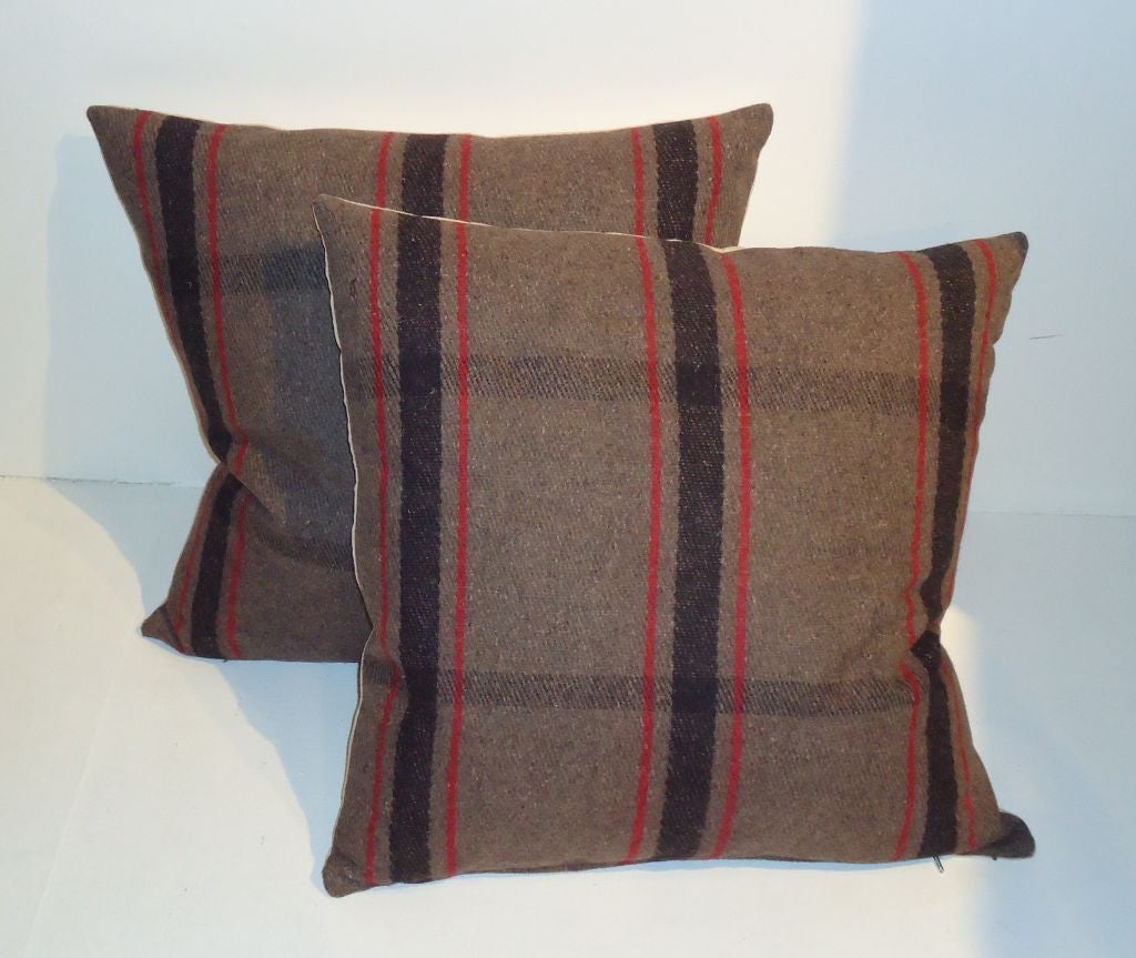 1930'S FANTASTIC BROWN STADIUM BLANKET WITH RED STRIPES AND TAN LINEN BACKING.FOUR AVALABLE IN STOCK/395. EACH.
