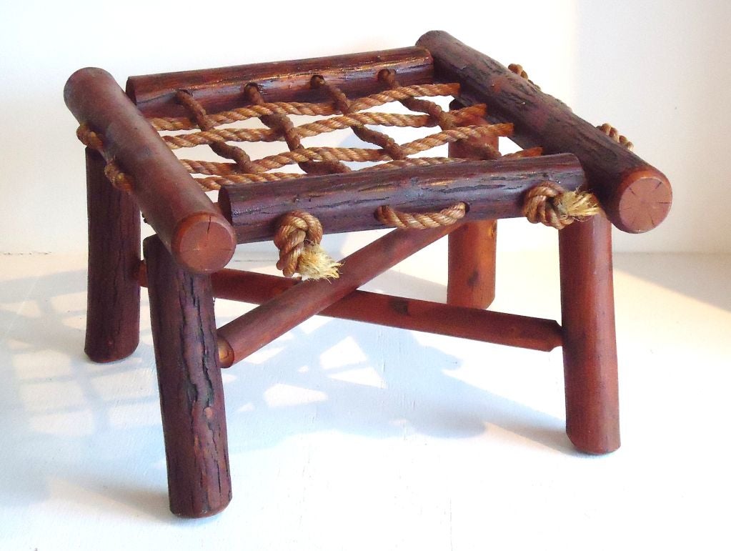 Folky Old Hickory Ottoman W/original Rope Ties
