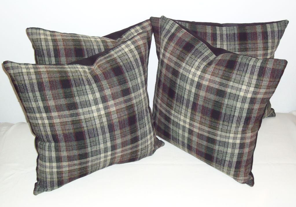 Early Pendleton Grey Plaid Wool Pillows