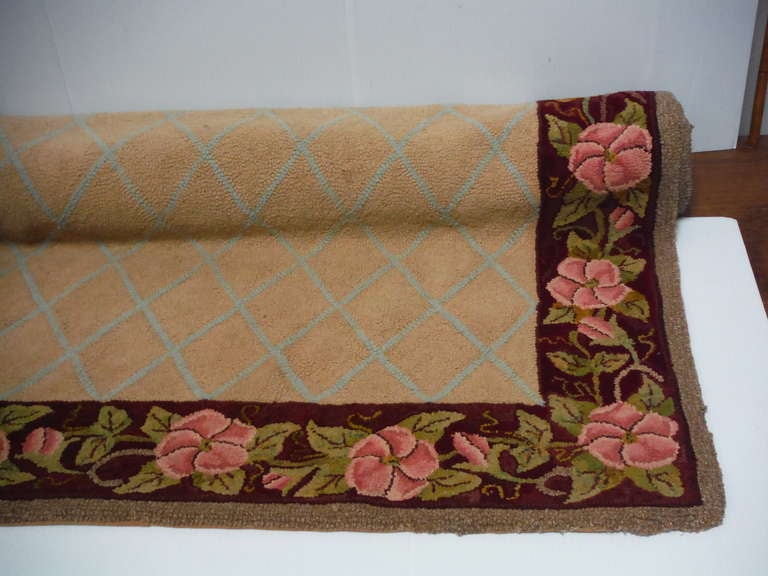 American Hand-Hooked Floral Border Runner Rug from New England For Sale 2