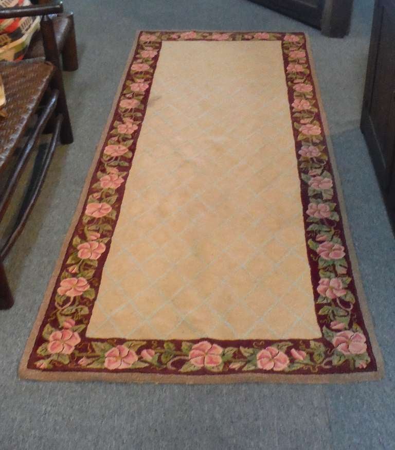 American Hand-Hooked Floral Border Runner Rug from New England For Sale 3