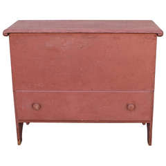 Antique Early 19th Century Original Salmon Painted Tall Blanket Chest