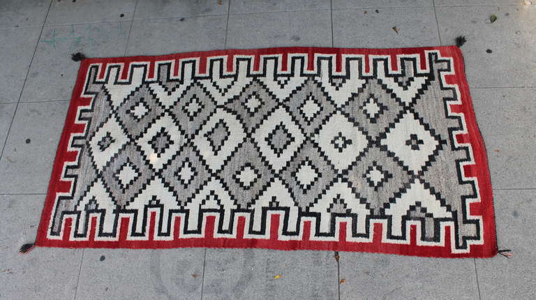 Rare Navajo Indian Weaving Geometric Runner Rug In Excellent Condition In Los Angeles, CA