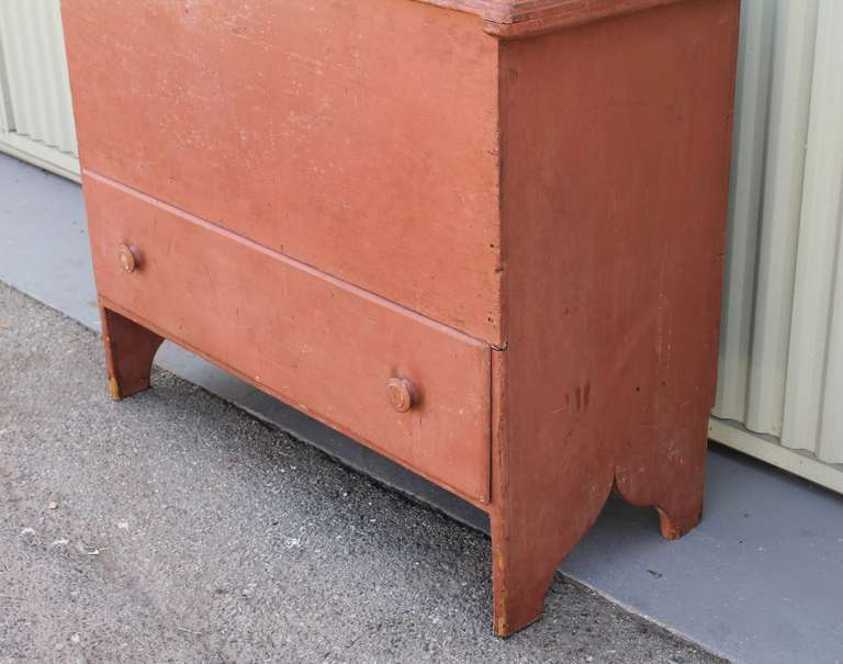 American Early 19th Century Original Salmon Painted Tall Blanket Chest