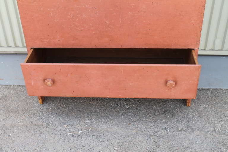 Early 19th Century Original Salmon Painted Tall Blanket Chest 1